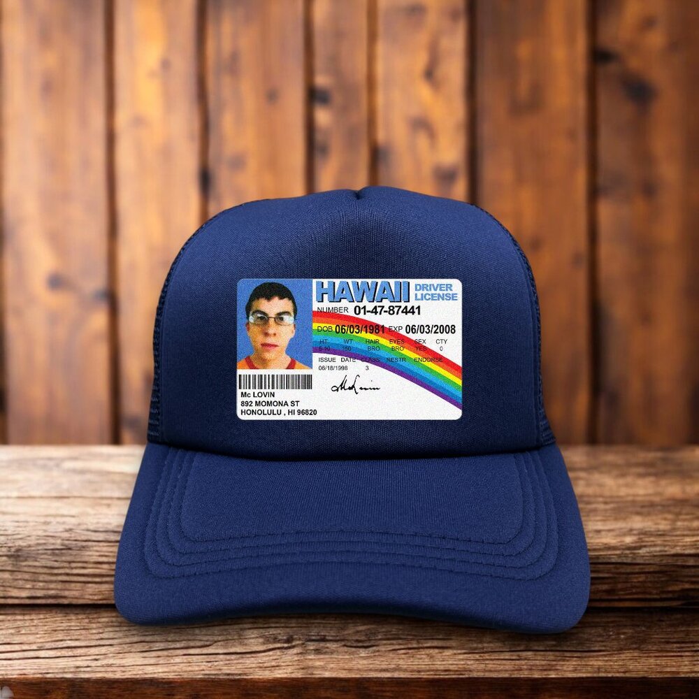 McLovin Unisex Trucker Hat Blue Snapback Cult Comedy Baseball Cap